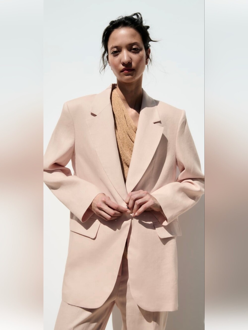 Zara 100% Linen Blazer in Soft Blush